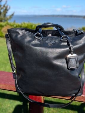 Prada Black Leather Tote Bag